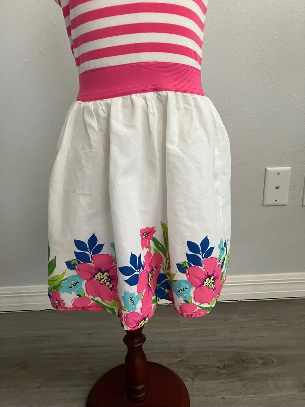 The Children's Place girls' striped and floral fit-and-flare pink dress | M 7-8
